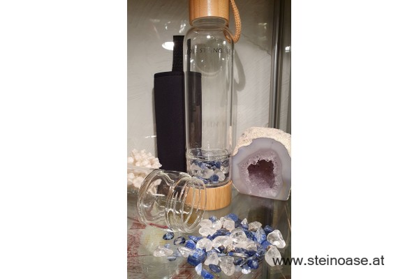 Glasflasche mit Sodalith + Lapis Lazuli + Bergkristall
